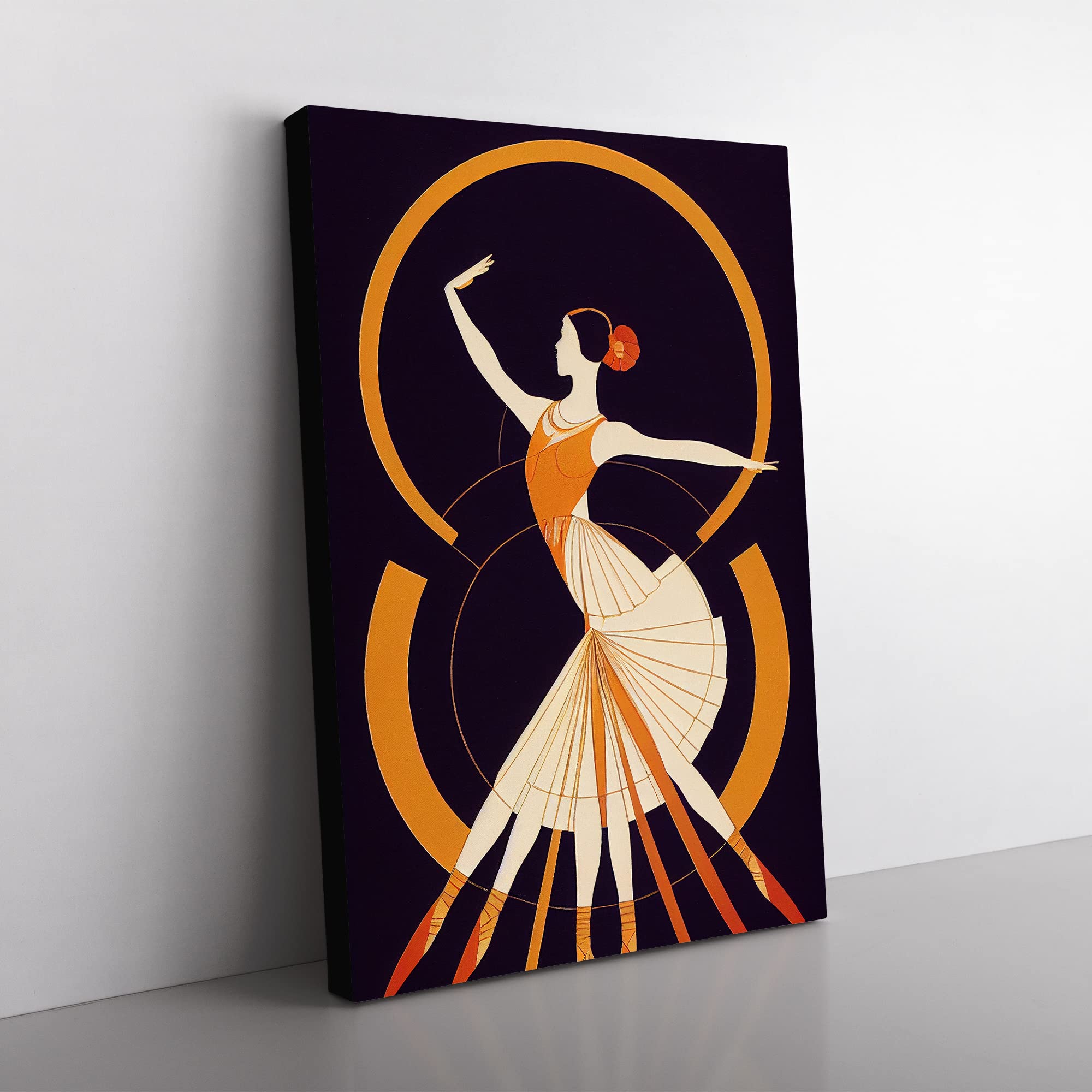 Art Deco Ballerina Canvas Wall Art Print Ready to Hang, Framed Picture for Living Room Bedroom Home Office Décor, 50x35 cm (20x14 Inch)