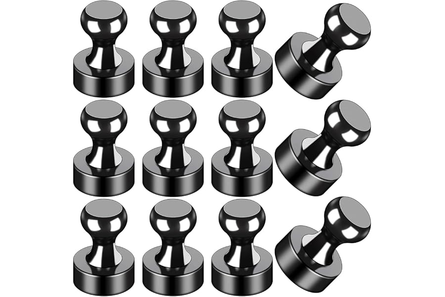 LOVIMAG Fridge Magnets 12Pcs, Magnet for Refrigerator Whiteboard, Black | Small Strong Neodymium Metal Cute Push Pin for Classroom, Kitchen, Accessories Decorative, Office, Calendar