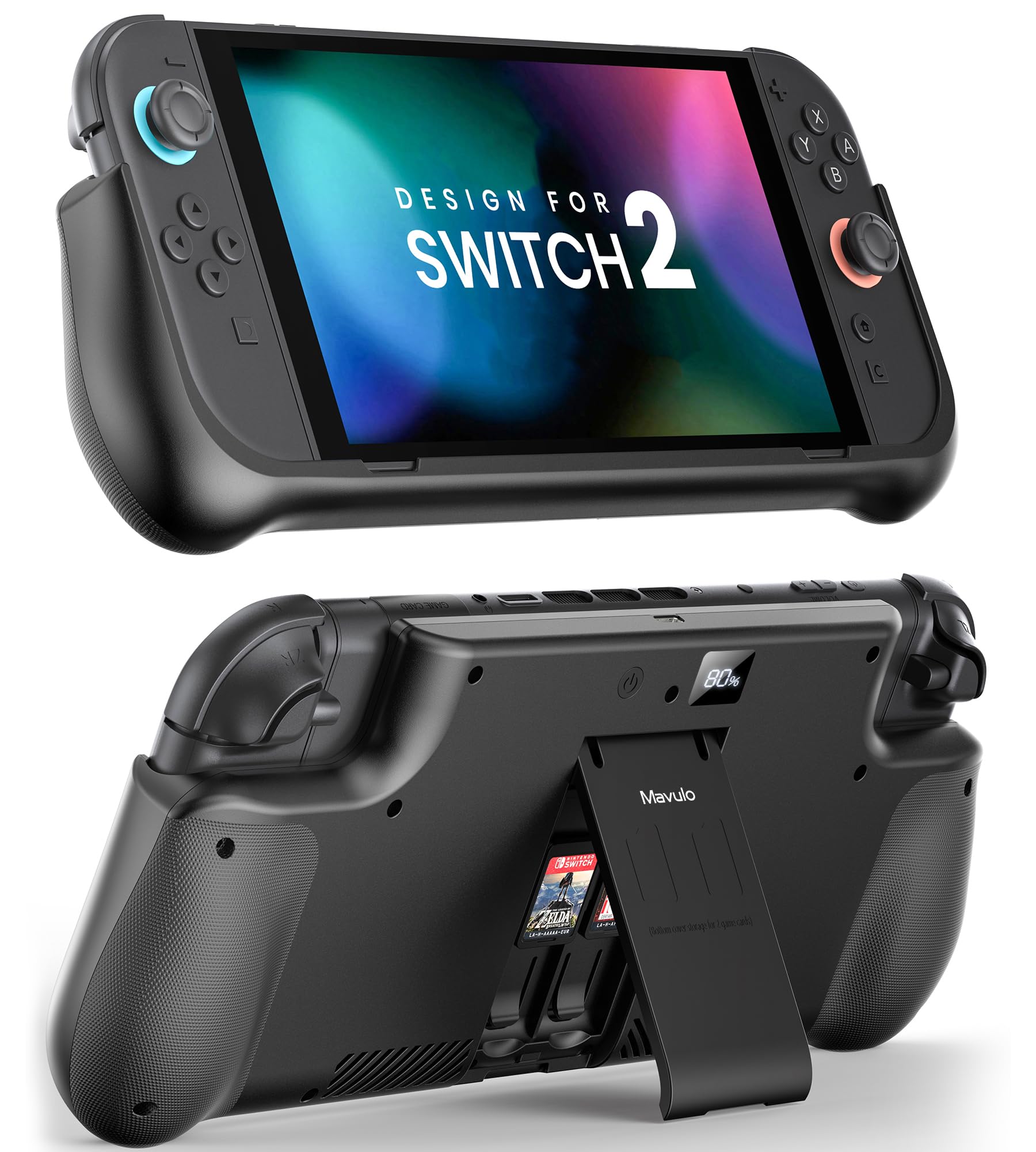 Photo 1 of Mavulo Battery Pack for Nintendo Switch 2 (2025), 10000mAh PD/QC Fast Charging Case – Fully Charges in 2.5 Hours, LED Display, USB-C Ports, 2 Game Card Slots & Kickstand