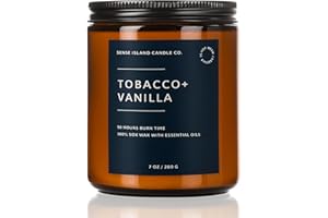 SENSE ISLAND Tobacco Vanilla Scented Candles for Home Scented 50 Hrs Long Lasting 100% Soy Candle Gift for Men & Women