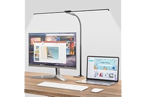 Hensam Desk Lamp for Office Home-Double Head Led Desk Light, Touch Control Dimmable 5 Brightness Levels 5 Color Modes, Eye-Ca