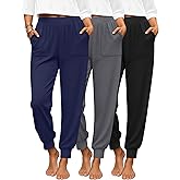 Yearntown 3 Pack Women's Lounge Joggers High Waist Yoga Pants Athletic Workout Pajama Comfy Tapered Sweatpants with Pockets