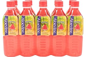 ALOEVINE Aloe Vera Juice drink Watermelon pure with chunks of aloe | 16.9 Oz 10 pack | plant based Vegetable Korean drinks