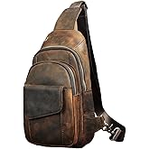 Le'aokuu Men Outdoor Casual Travel Hiking Tea Crossbody Chest Sling Bag Rig One Shoulder Strap Bag Backpack Men Leather