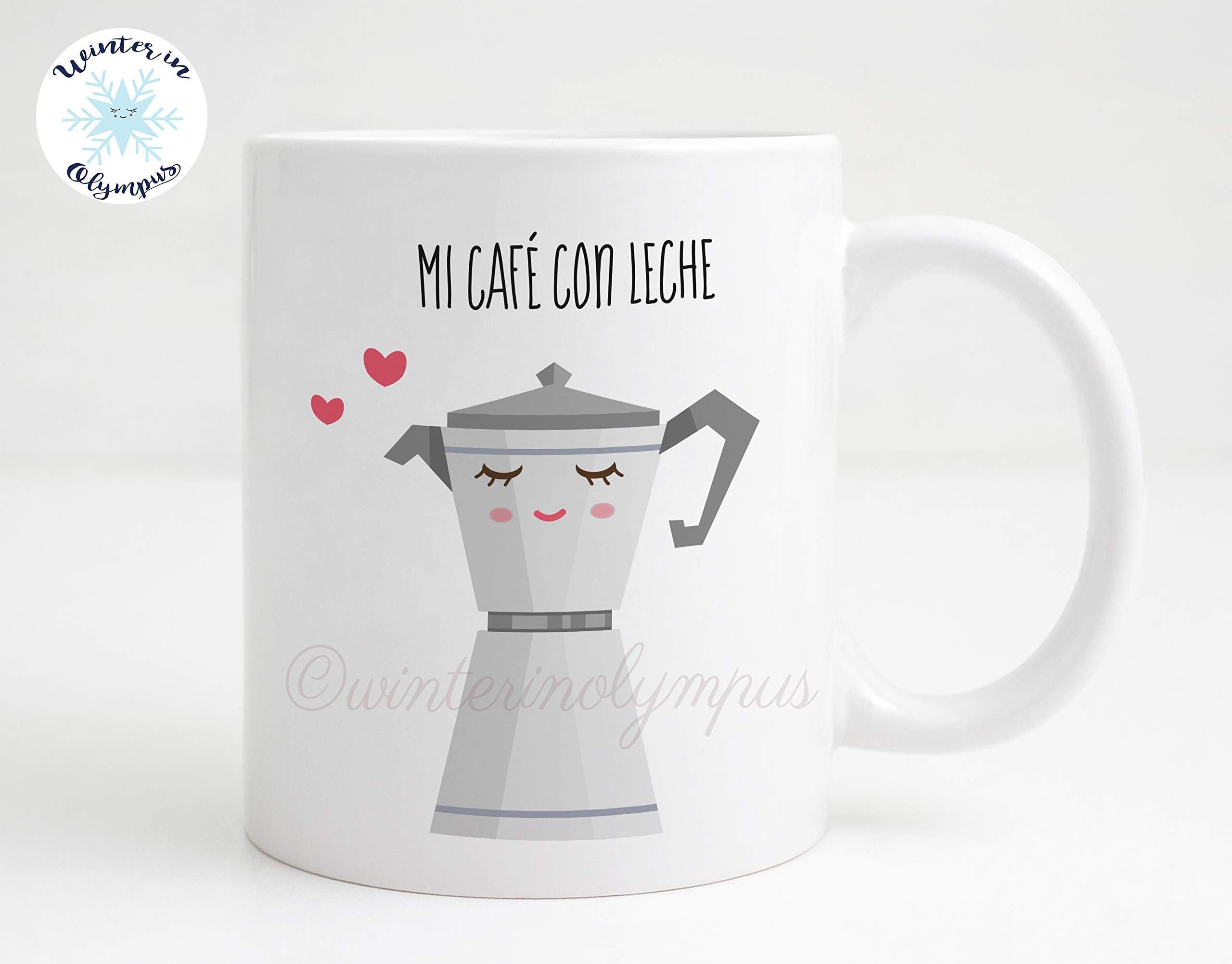 Spanish 11 oz White Ceramic Mug with Cafetera