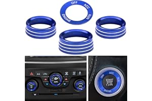 KUJUNPAO for Challeger Air Conditioner Turn Signal Light Climate Volume Auto Center Console Knob Ring Compatible with Dodge Challenger/Charger/Chrysler Stop Start Button Sticker 2015-2019 (Blue)