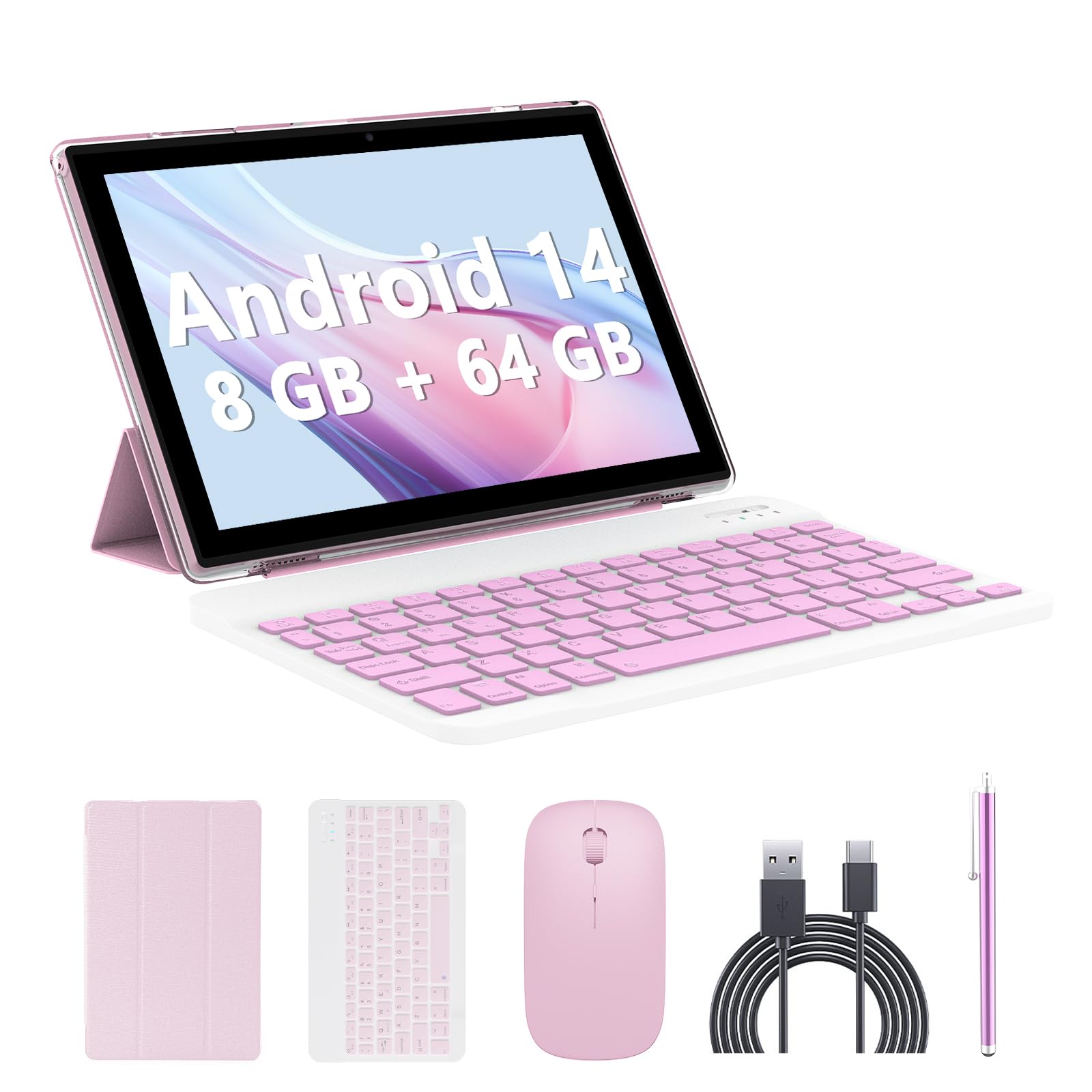 Android 14 Tablet, 10 inch 2 in 1 Tablets with