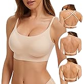 BOUFOR Low Back Bra - Padded Bralette Seamless Bras for Women No Underwire Scoop Neck Convertible Straps Halter Backless Bras