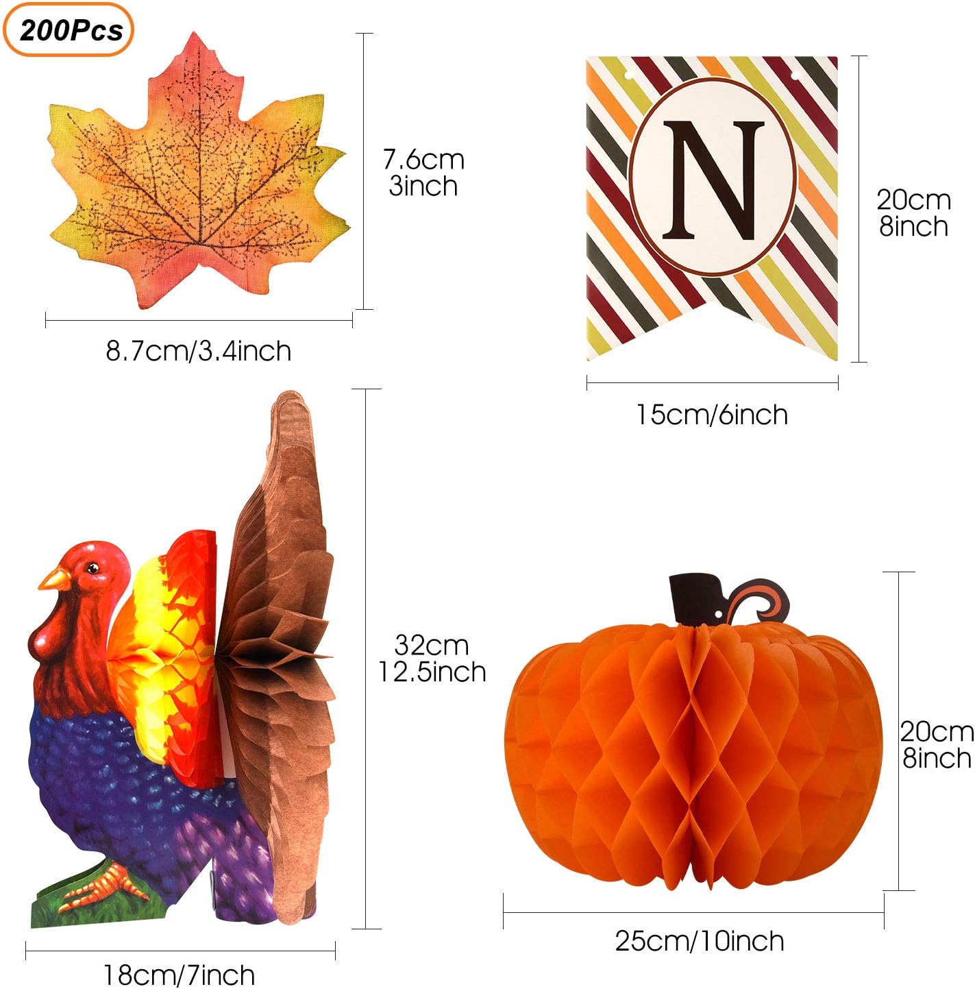 FEPITO Give Thanks Banner with Paper Colorful Turkey Pumpkin Artificial Maple Leaves Decoration Kit Total 203 PCS for Autumn Fall Party Thanksgiving Day Party Supplies Decorations - Image 5