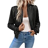 SHENHE Women's Metallic Bomber Jacket Lightweight Zip Up Long Sleeve Fashion Jacket Outwear