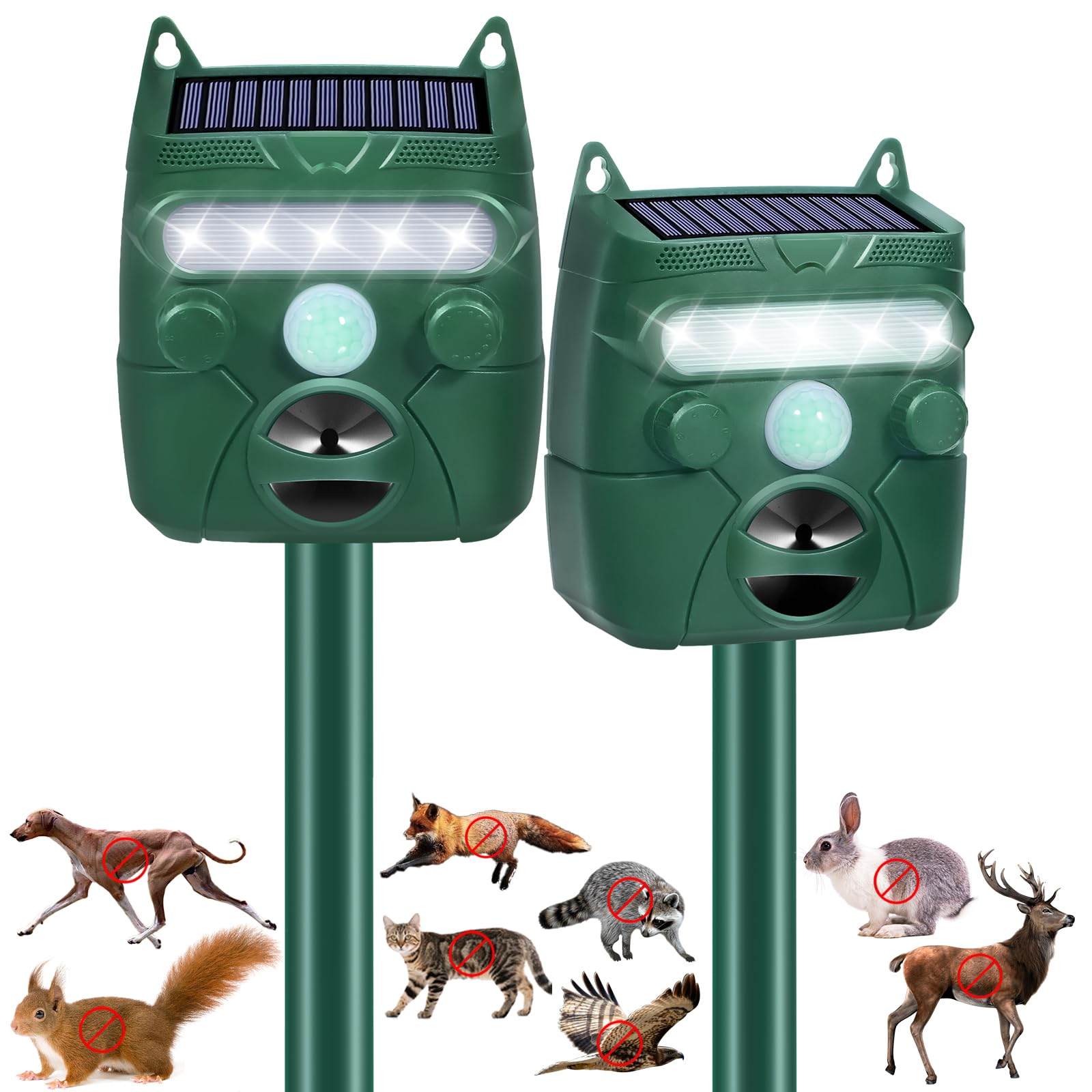 Photo 1 of 2025 Racoon Squirrel Sonic Fortress Pro Rabbit Repellent Outdoor, Solar Ultrasonic Animal Repeller Deer Deterrent with Motion Sensor&Flash Light to Scare Cat Dog Skunk Out of Garden Farm Yard(2Pack)