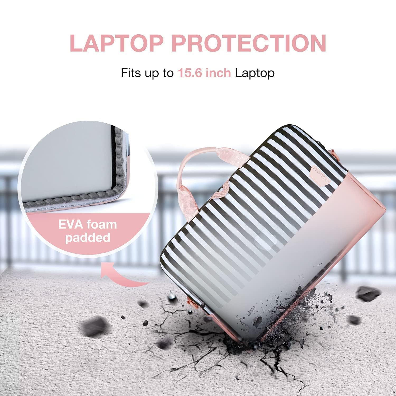 BAGSMART Laptop Bag for Women, 15.6 Inch Laptop Case Slim Computer, Work Briefcase, For Travel, Pink Stripes