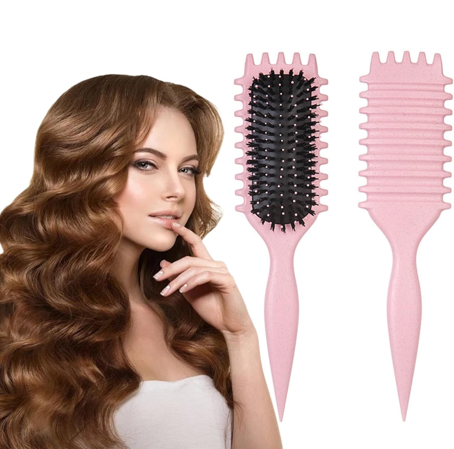 Curl Defining Brush, Hair Brush for Combing and Shaping detangle hair brush Men's and Women's Curls to Reduce Pulling,Nylon Bristles, Oblong, Flexible, Curl Enhancing (Pink)