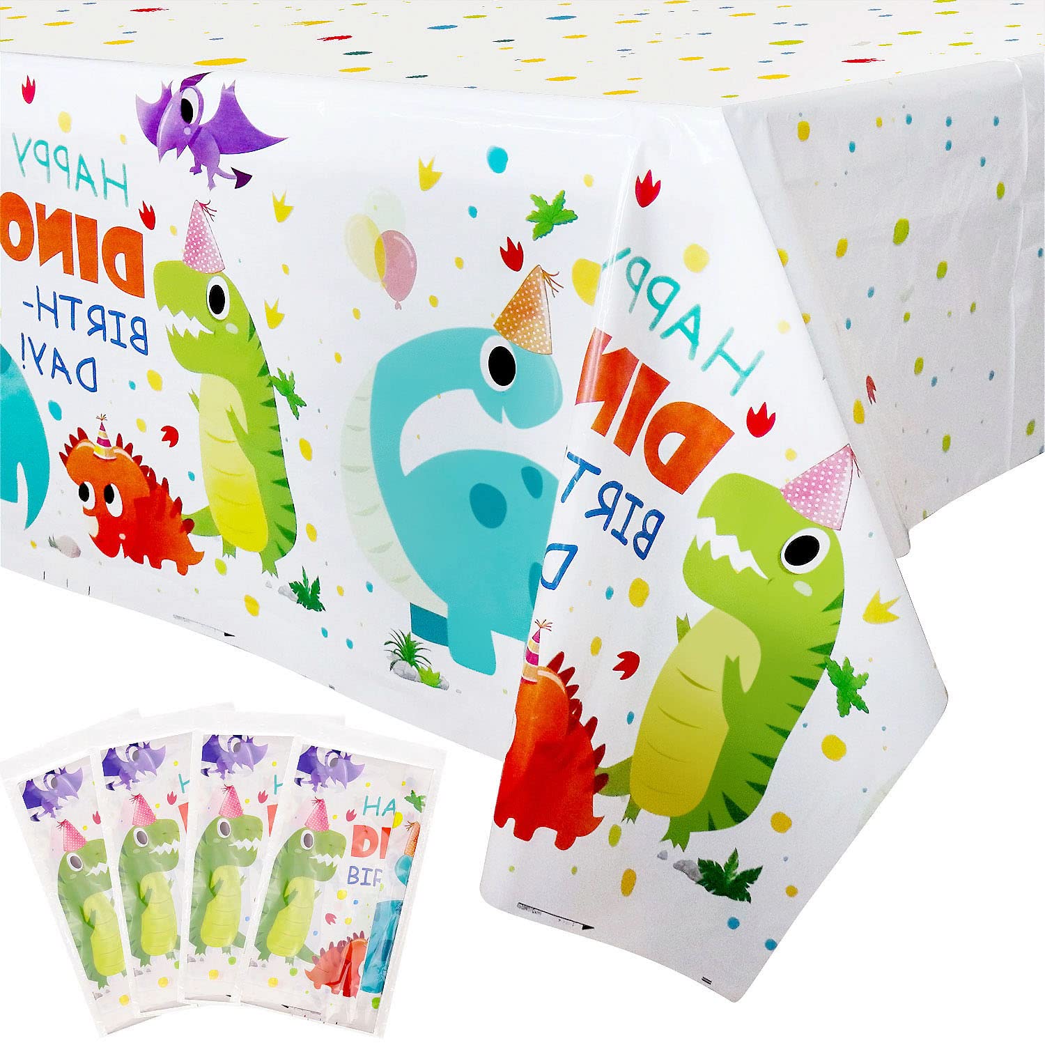 PIXHOTUL 4 Pcs Dinosaur Party Tablecloths - 220 x 130cm Dino Table Cover for Dinosaur Theme Kids Boys Girls Birthday Party Supplies Baby Shower Decorations