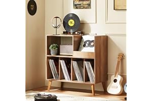 LELELINKY Large Record Player Stand, Turntable Stand with Storage, Vinyl Record Holder with Display Area, Record Player Table Holds Up to 300 Albums, Record Stand for Music Room Living Room-Oak