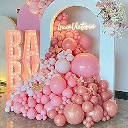 RUBFAC 129pcs Retro Pink Balloons Different Sizes