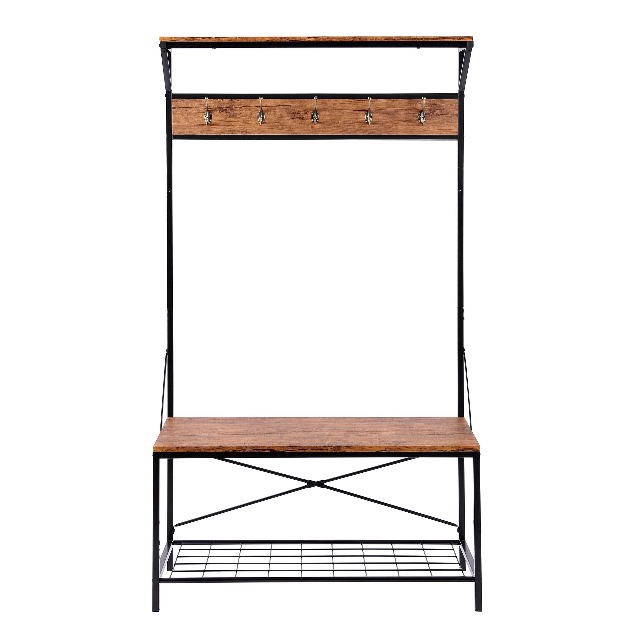 FIVEGIVEN Hall Tree Coat Rack Bench for Entryway Rustic in Black/Brown