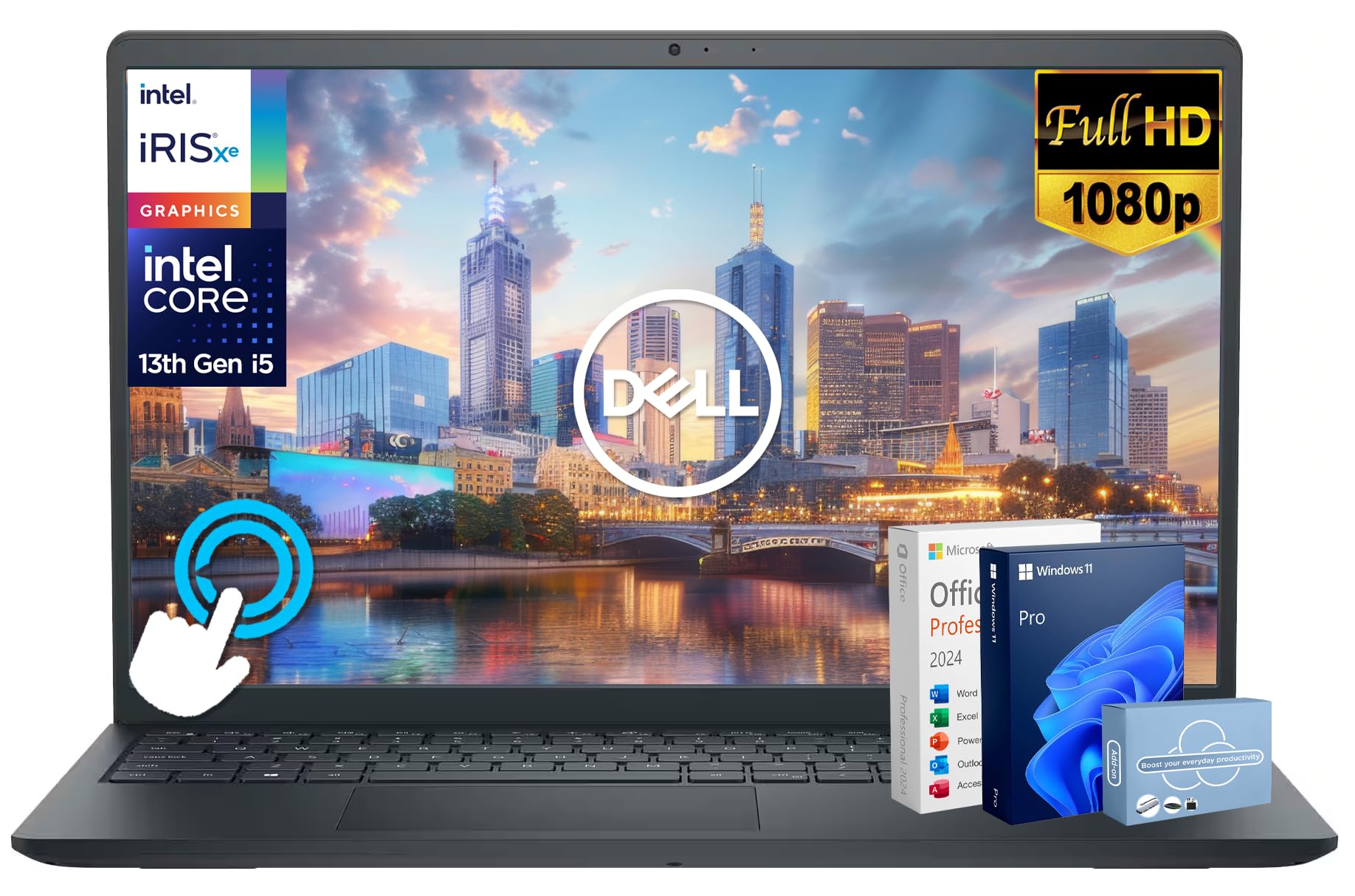 Dell Inspiron 15 Touchscreen Laptop for 2025-2026 Business Student Home, AI Computer, 15.6" FHD, 10-Core Intel i5, 16GB RAM, 1TB Storage (512GB SSD+500GB Ext) MarxsolAddon, Win 11 Pro, Lifetime Office