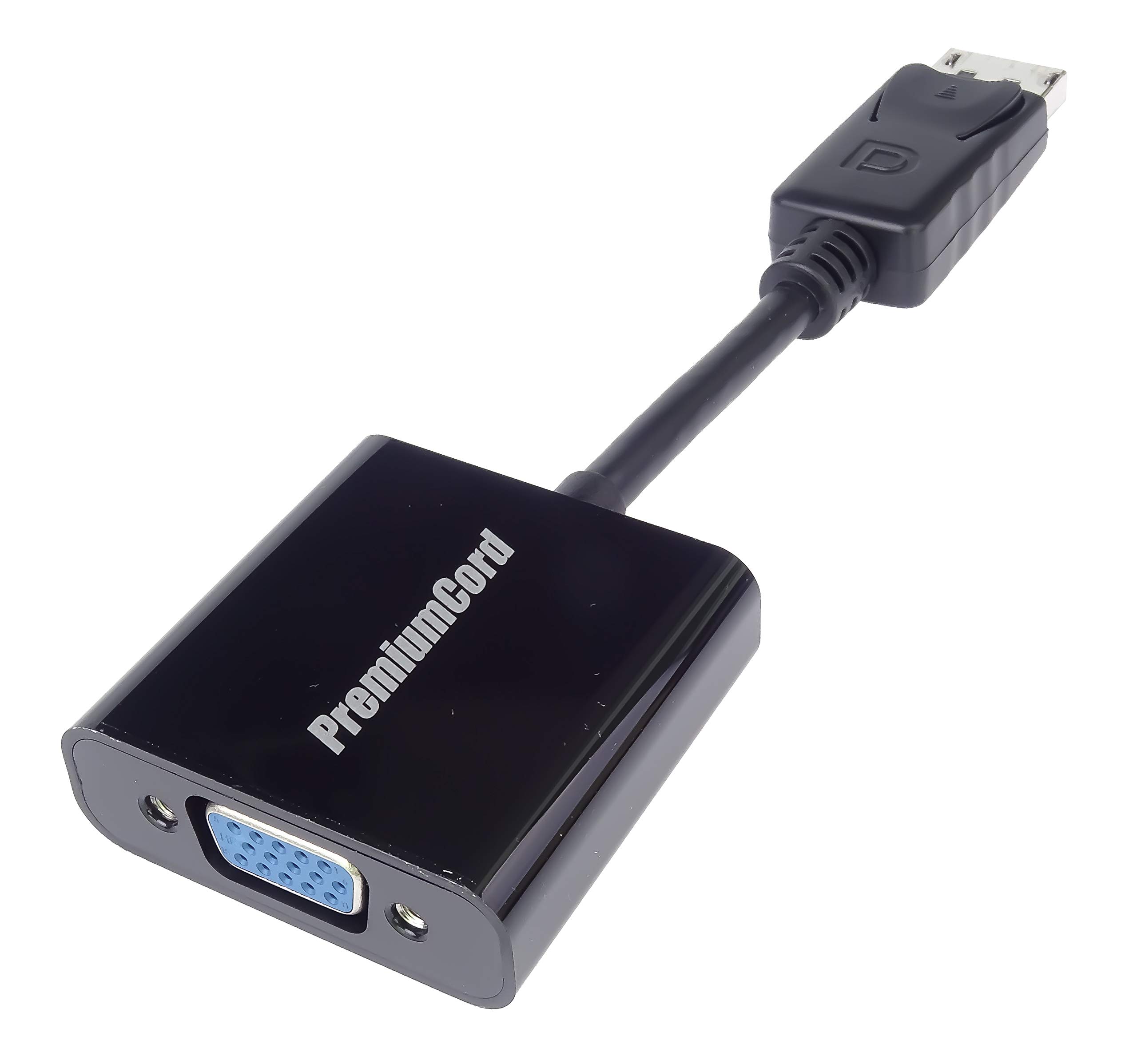 PremiumCord Displayport to VGA Adapter, Video Full HD 1080p 60Hz, DisplayPort Male to VGA Female, Length: 15 cm, Black