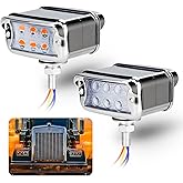 Bestview Dual Face Fender Lights for Peterbilt Kenworth Semi Trucks | 12 LED Strobe Amber Red Marker Turn Signal Lamps with Clear Lens, Compatible with Freightliner Mack Western Star Trucks, 2PCS