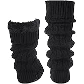 Quilax Women Fleece-Lined White Leg Warmers, Double Layer Thermal Protection Leg Warmers, Knit One Size Fits Most Legs Shapes