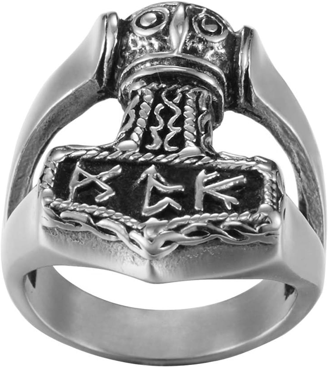 925 Sterling Silver Viking God Thor Hammer Mjölnir Mjolnir Norse Runes Biker Ring