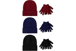 Hryrbay 6 Pack Toddler Winter Hats and Gloves Set Kids Warm Knitted Beanie Hat Winter Gloves for Boys Girls Cold Weather