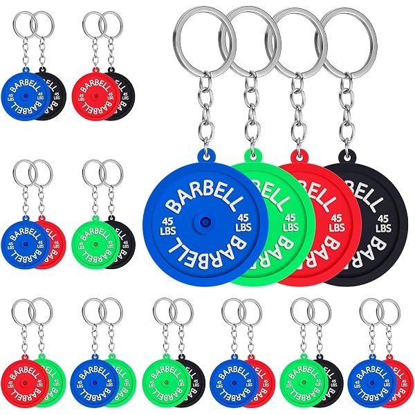 LUOZZY 9-Piece Dumbbell Keychain Set - Fitness Gym Keyrings, Silver Black Gold