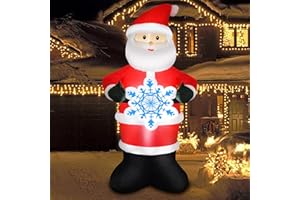 VOCADE 7FT Christmas Inflatable Outdoor Decoration Blow Up Santa Claus Hold Snowflake Yard Decor Built-in LED Lighted Xmas Garden Lawn Patio Party Holiday Ornaments