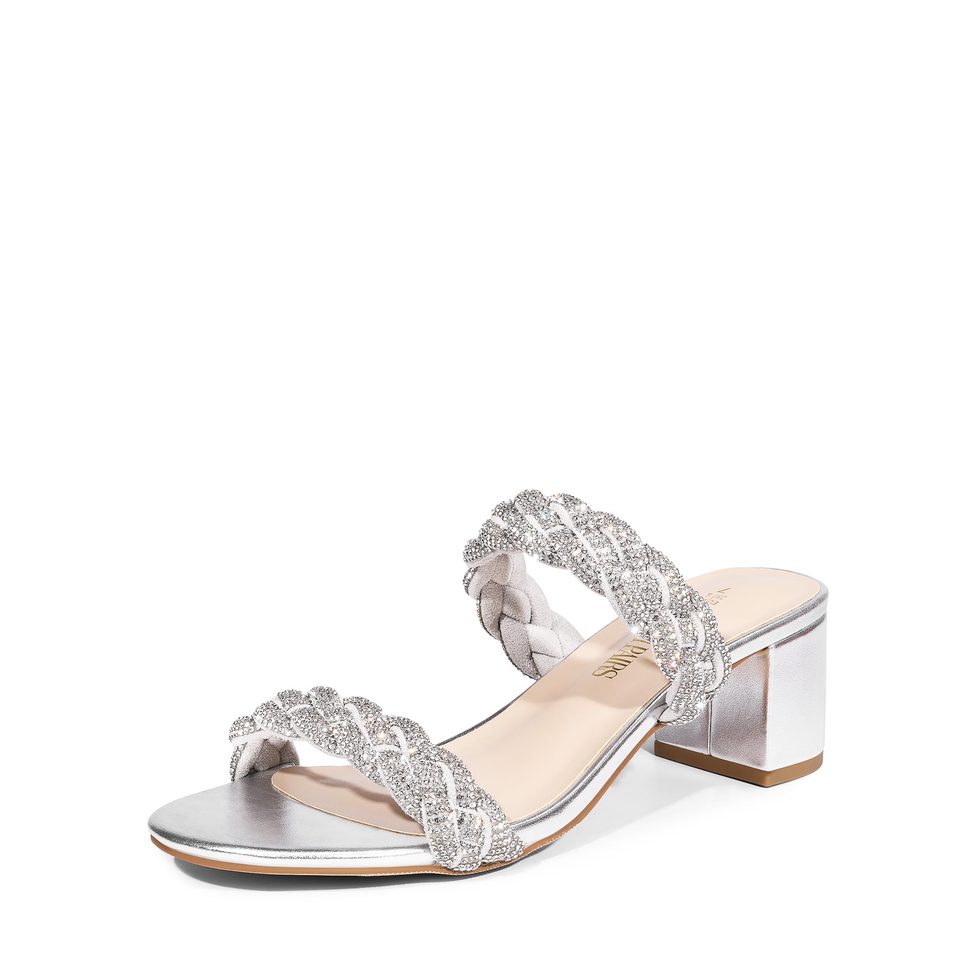 Photo 1 of DREAM PAIRS Women's Two Braided Strap Low Heels for Women Open Toe Block Chunky Heels Sandals Holiday Party Wedding Dress Pumps Shoes,Size 6.5,Silver,DHS213-2