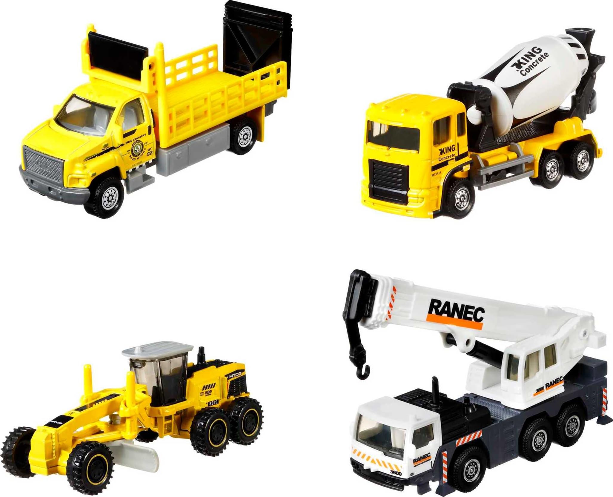 Matchbox HCC07 Construction Machines Pack of 4, Various Construction Vehicles, Toy Vehicles with Moving Parts, Toy from 3 Years