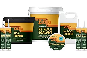 Ziollo RV 30 ft Roof Repair Kit with Primer- Roof Repair Kit to Seal and Waterproof, Bond to EPDM & TPO Rubber with Sealant (1 Primer, 1 Paintable Tape, 4 pk Caulking, 1 Cleaner and 4G Silicone Pail)