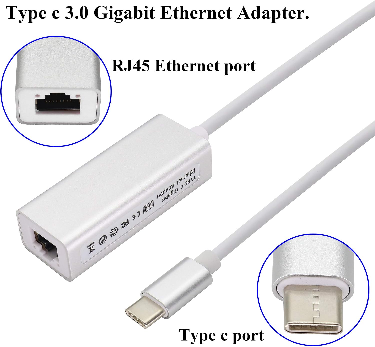 zdyCGTime Type-c male to RJ45 female Gigabit Ethernet connection cable,USB-C Network LAN Converter,Supports 10/100/1000Mbps.Compatible with Windows,Switch - Image 3