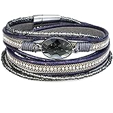 Suyi Women Wrap Bracelet Multilayered Leather Braided Bangle Wrist Cuff Bangles with Magnetic Buckle