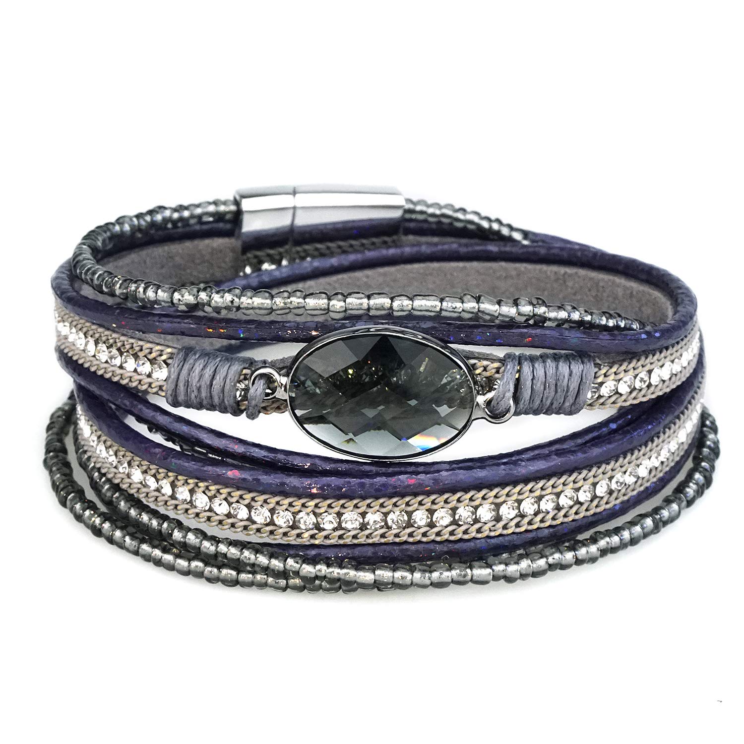 Suyi Women Wrap Bracelet Multilayered Leather Braided Bangle Wrist Cuff Bangles with Magnetic Buckle, 15 inches, Leather, alloy