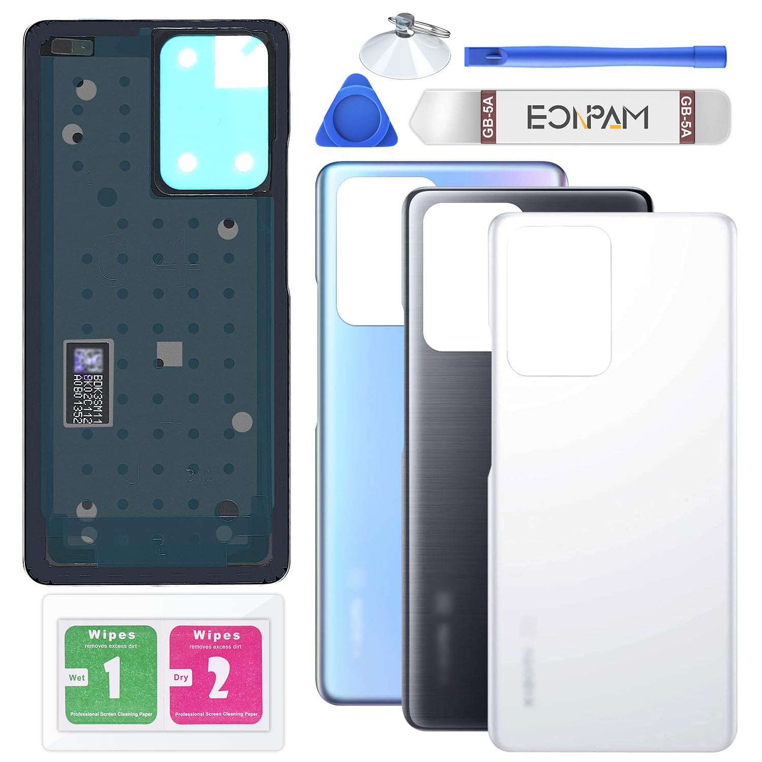 Eonpam Back Cover Glass for Xiaomi 11T / Xiaomi 11T Pro Rear Glass Replacement with Repair Kit Genuine Rear Housing (Moonlight White)