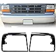 HECASA Headlight Bezels Trim Black Compatible with 1992-1996 Ford Bronco F150 Truck 1992-1997 Ford F250 F350 F450 Truck LH&RH Pair Headlamp Door Set