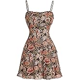 SOLY HUX Women's Floral Print Cami Dress Spaghetti Strap A Line Flared Short Summer Dresses