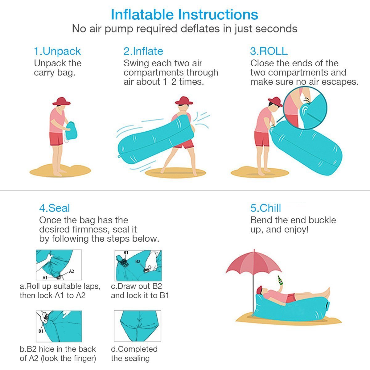 isYoung Portable Inflatable Air Sofa, Ultra Waterproof and Durable for Camping, Beach, Park, Backyard, Picnics or Indoor Wind Bed Lounger (Blue Air Sofa)