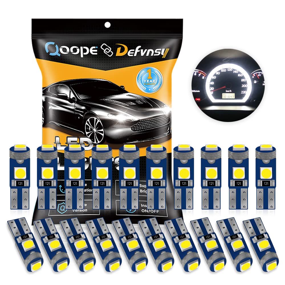 Defvnsy - 20-Pack White T5 W3W W1.2W 73 74 286 17 18 27 37 70 79 85 86 2721 Super bright 3030 3SMD LED Bulb for Car Auto Side Wedge Gauge Dashboard Instrument Panel Lights Lamp 12V