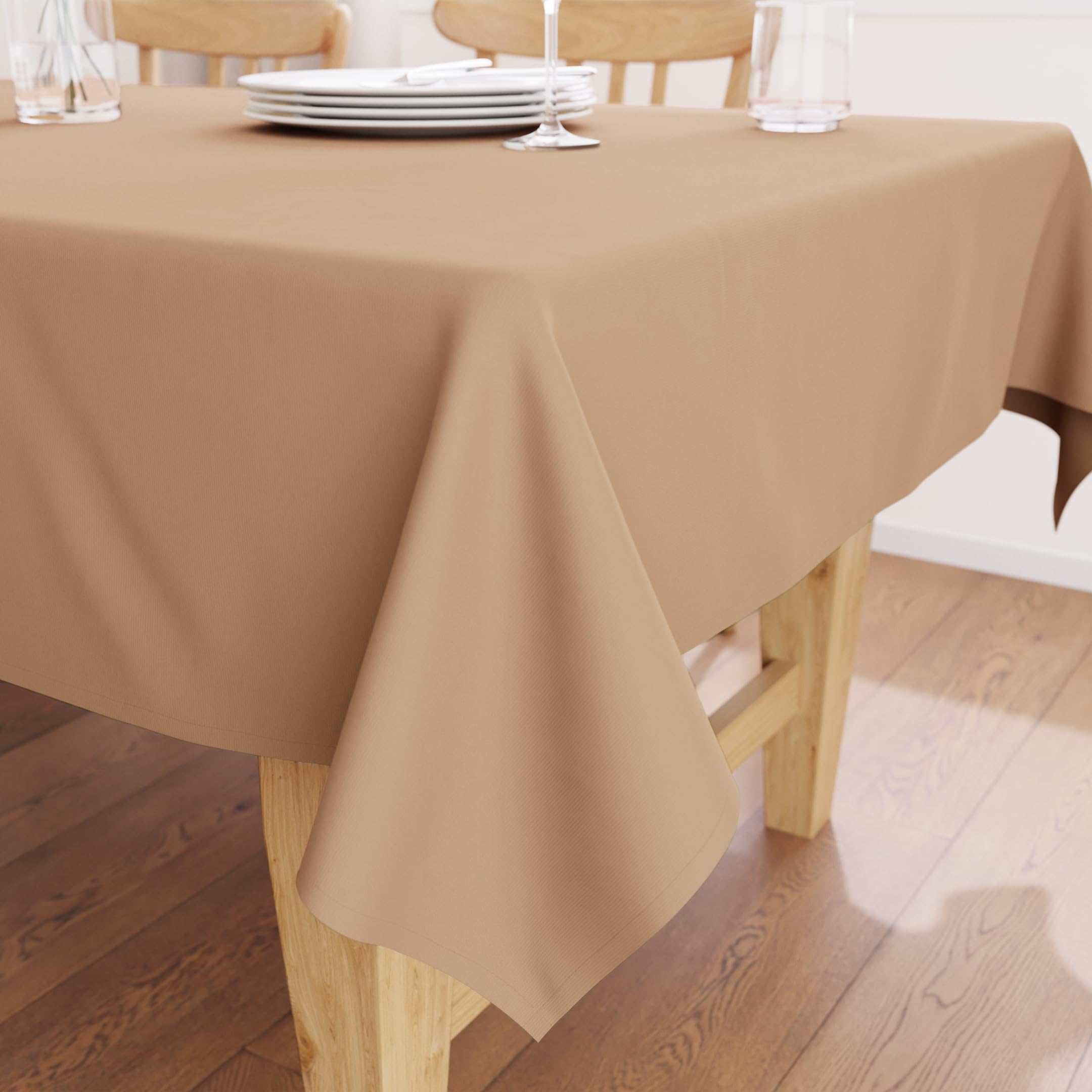 Encasa XO Dining Table Cover | 56x56 in Cotton Canvas Square Tablecloth | Machine Washable, Light Beige Table Cloth for Indoor & Outdoor Dining, Durable, Easy-Care | Suitable for Any Occasion — image 1