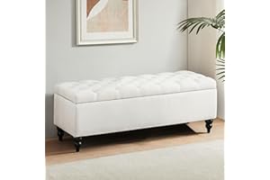 Busaurus Storage Ottoman Bench 50.2 Inches, Upholstered End of Bed Ottoman Bench with Storage and Seating, Large Blanket Storage Bench for Foot Rest in Bedroom, Living Room, Entryway (Ivory)