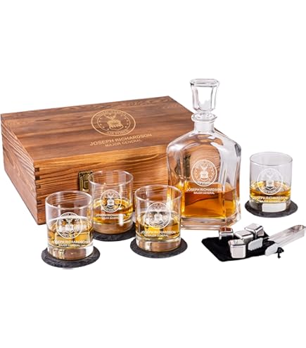 Airforce Whiskey Decanter Set With 4 Liquor Glasses Air Force Whisky Decanter & Glass Set With Wood Base & 9 Whiskey Stones - US Airforce Gifts For Men - Globe Bourbon - View #3
