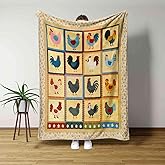 Rustic Country Chicken Throw Blanket – Farmhouse Rooster Hen Patchwork Design Quilt Blanket for Couch, Bed, Sofa – Soft Lightweight Fleece Throw for Farmers, Chicken Lovers (51.1 * 59inch)