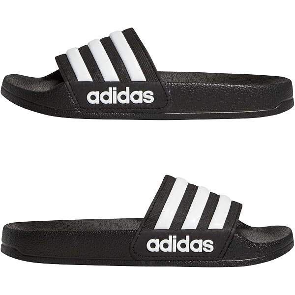 ADIDAS ADILETTE SHOWER SLIDES, CORE BLACK/WHITE/CORE BLACK, 1 LITTLE KID