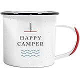 Happy Camper Enamel Camping Mug - White, 12 Ounce (350 ml), Eco-Friendly Camp Mugs Perfect For Hot Morning Coffee Or Cool Campfire Whiskey. (Two Unique Styles To Choose From. By Journo Travel Gear.) …