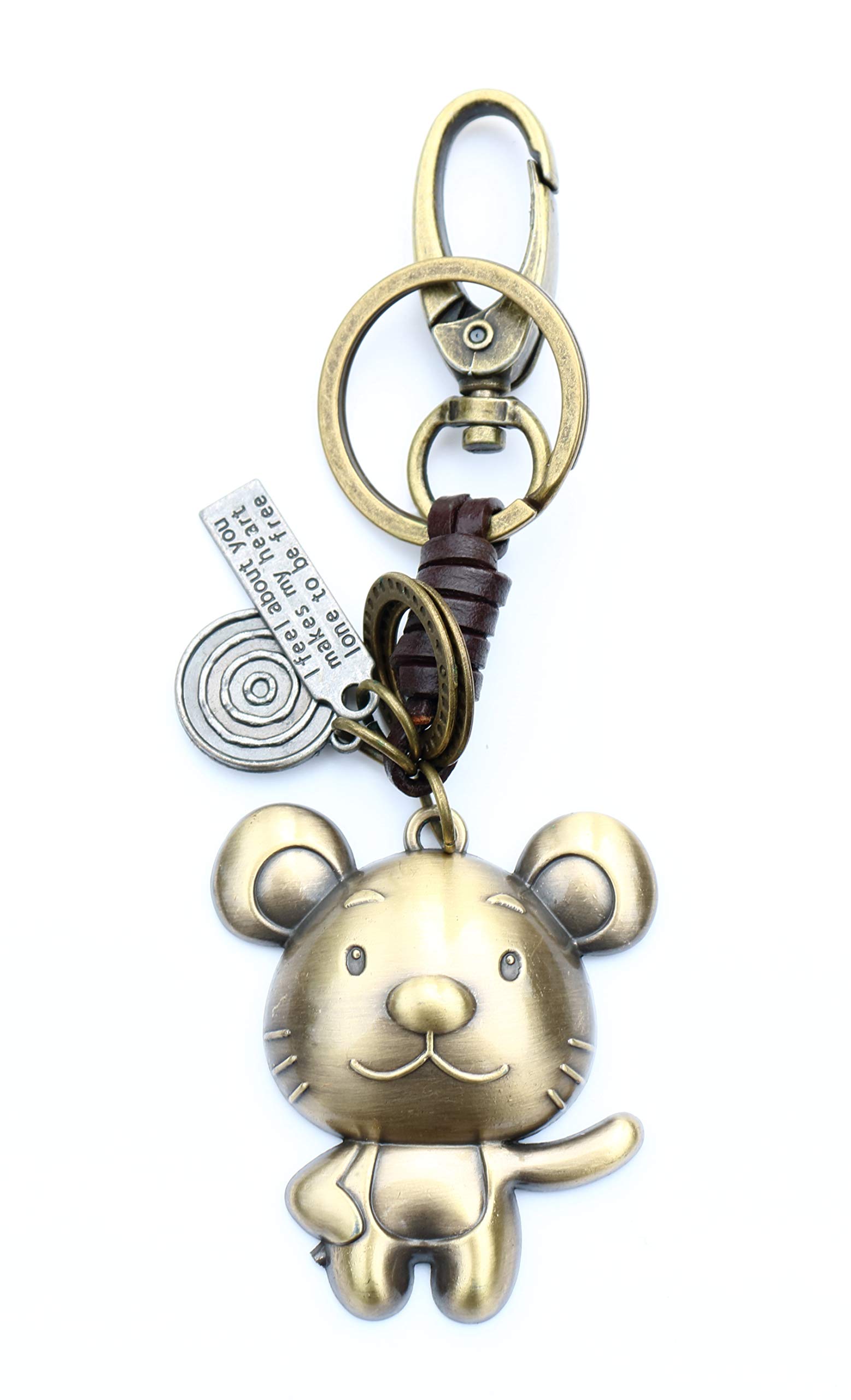 AuPra Funny Mouse KeyRing Gift Idea Women Men Leather Home Vintage Animal Lovers KeyChain Mum Dad Novelty Friendship Charm Key Ring Present Girl Boy Cute Best Friend Mini Pendant
