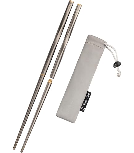 Sahalie Chopsticks Travel Portable Rosewood Tip Brushed Steel Handles With Nylon Lanyard Travel Case