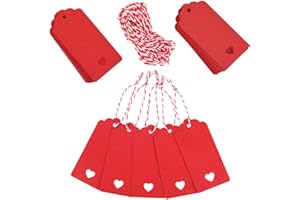 FLAGMAX Valentines Day Tags,100 Piece Printable Valentine Tags Red Kraft Paper Wedding Valentines Gift Tags with 78.7 Inch String for Valentine's Day Wedding Party Gift Wrapping Labeling