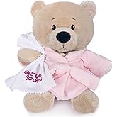 My OLi 9" Teddy Bears Cloth Bear Stuffed Animal Plush Toys Bear Dressed in Bathrobe with Soothing Towel “Get Well Soon” Sleeping Soft Toy Bedtime Gifts for Baby Kids Girls Boys，Pink